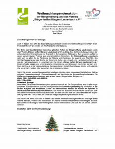 Weihnachtsspendenaktion der Bürgerstiftung Leutenbach und Bürger helfen Bürgern Leutenbach e.V.